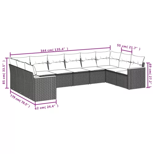  10 részes szürke polyrattan kerti ülőgarnitúra párnákkal