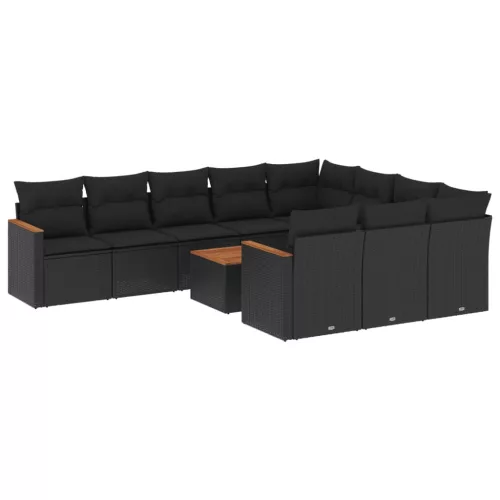  11 részes fekete polyrattan kerti ülőgarnitúra párnákkal