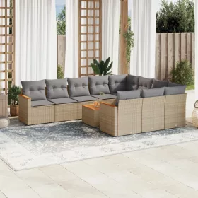    11 részes bézs polyrattan kerti ülőgarnitúra párnákkal