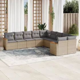    10 részes bézs polyrattan kerti ülőgarnitúra párnával