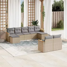    9 részes bézs polyrattan kerti ülőgarnitúra párnákkal