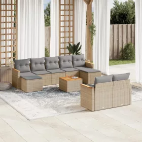    10 részes bézs polyrattan kerti ülőgarnitúra párnával