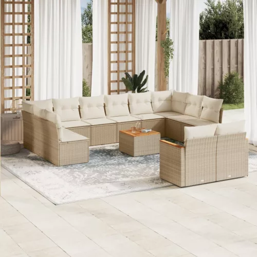  13 részes bézs polyrattan kerti ülőgarnitúra párnákkal