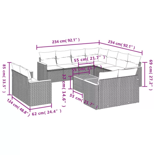  12 részes bézs polyrattan kerti ülőgarnitúra párnákkal