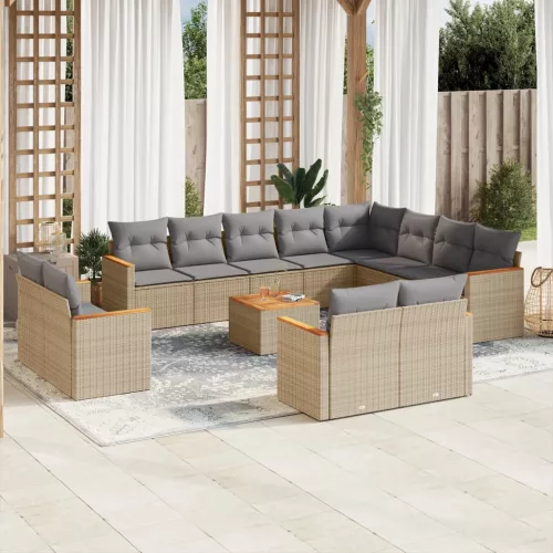  13 részes bézs polyrattan kerti ülőgarnitúra párnákkal