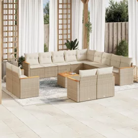    14 részes bézs polyrattan kerti ülőgarnitúra párnával