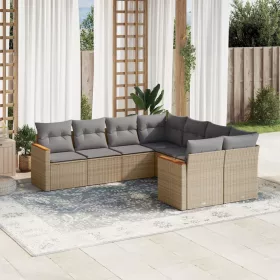  8 részes bézs polyrattan kerti ülőgarnitúra párnával