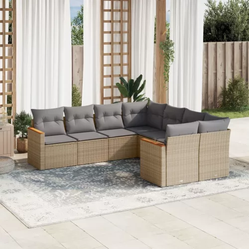  8 részes bézs polyrattan kerti ülőgarnitúra párnával