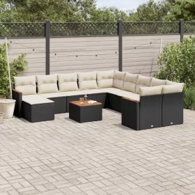   12 részes fekete polyrattan kerti ülőgarnitúra párnákkal