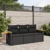  3 részes fekete polyrattan kerti ülőgarnitúra párnával