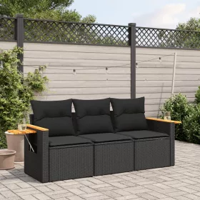    3 részes fekete polyrattan kerti ülőgarnitúra párnával