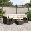  7 részes fekete polyrattan kerti ülőgarnitúra párnával