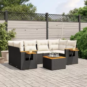    7 részes fekete polyrattan kerti ülőgarnitúra párnával
