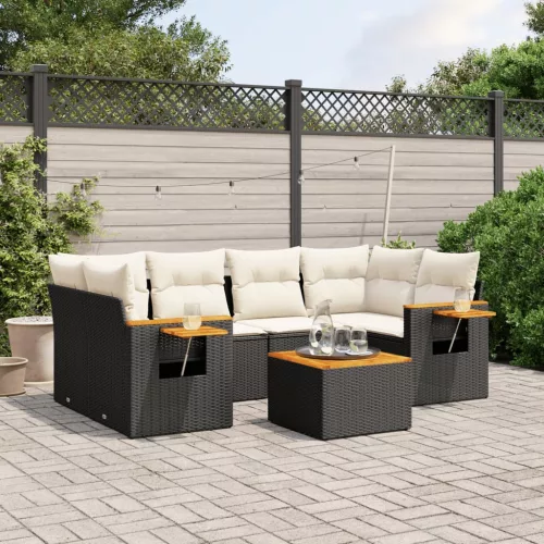  7 részes fekete polyrattan kerti ülőgarnitúra párnával