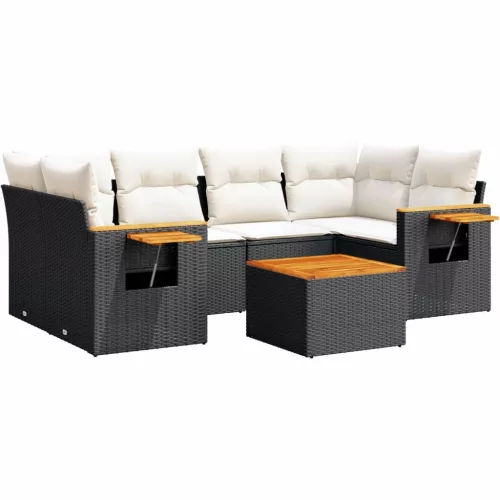  7 részes fekete polyrattan kerti ülőgarnitúra párnával