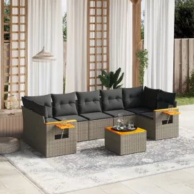    8 részes szürke polyrattan kerti ülőgarnitúra párnákkal