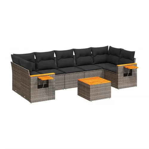  8 részes szürke polyrattan kerti ülőgarnitúra párnákkal
