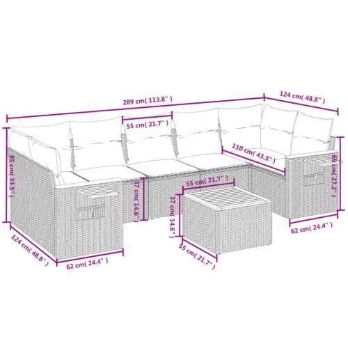  8 részes szürke polyrattan kerti ülőgarnitúra párnákkal