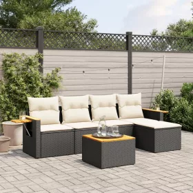    6 részes fekete polyrattan kerti ülőgarnitúra párnákkal