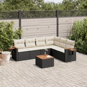   7 részes fekete polyrattan kerti ülőgarnitúra párnával