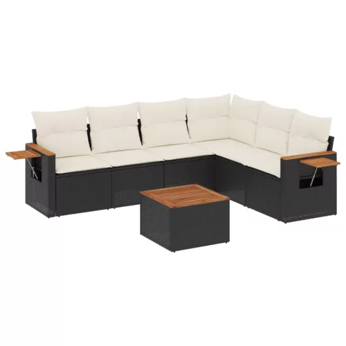  7 részes fekete polyrattan kerti ülőgarnitúra párnával