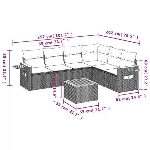  7 részes fekete polyrattan kerti ülőgarnitúra párnával