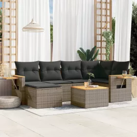    7 részes szürke polyrattan kerti ülőgarnitúra párnákkal