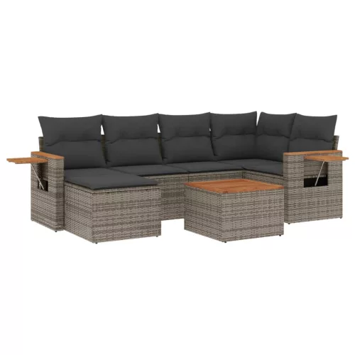  7 részes szürke polyrattan kerti ülőgarnitúra párnákkal
