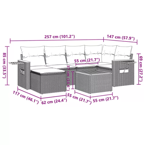  7 részes szürke polyrattan kerti ülőgarnitúra párnákkal