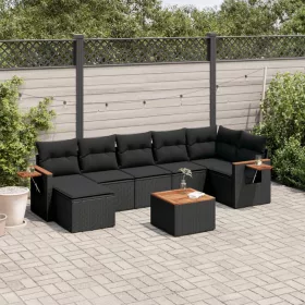    8 részes fekete polyrattan kerti ülőgarnitúra párnákkal