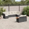  9 részes fekete polyrattan kerti ülőgarnitúra párnákkal