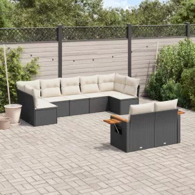    9 részes fekete polyrattan kerti ülőgarnitúra párnákkal