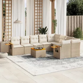    10 részes bézs polyrattan kerti ülőgarnitúra párnával