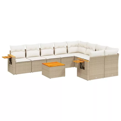  10 részes bézs polyrattan kerti ülőgarnitúra párnával