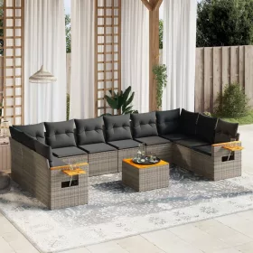    11 részes szürke polyrattan kerti ülőgarnitúra párnákkal