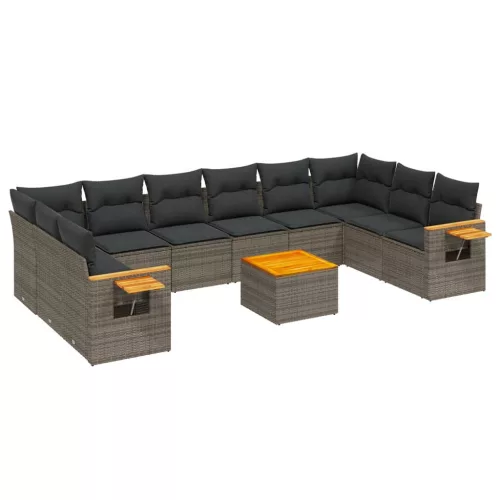  11 részes szürke polyrattan kerti ülőgarnitúra párnákkal