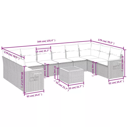  11 részes szürke polyrattan kerti ülőgarnitúra párnákkal