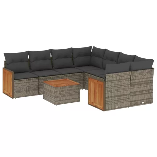  9 részes szürke polyrattan kerti ülőgarnitúra párnákkal