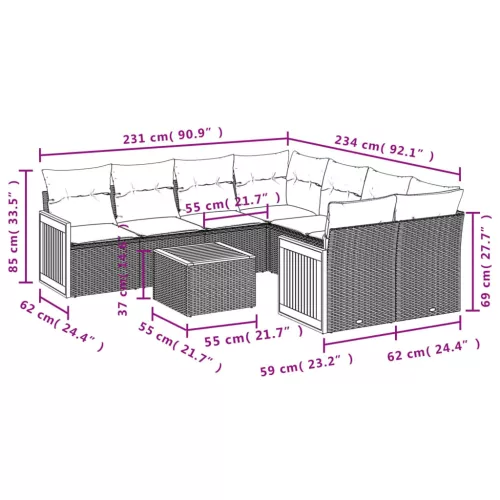  9 részes szürke polyrattan kerti ülőgarnitúra párnákkal