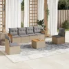  7 részes bézs polyrattan kerti ülőgarnitúra párnákkal