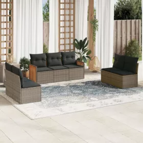    7 részes szürke polyrattan kerti ülőgarnitúra párnákkal