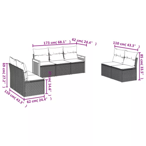  7 részes szürke polyrattan kerti ülőgarnitúra párnákkal