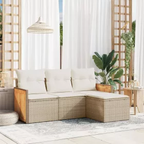    4 részes bézs polyrattan kerti ülőgarnitúra párnákkal