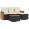  5 részes fekete polyrattan kerti kanapészett párnákkal