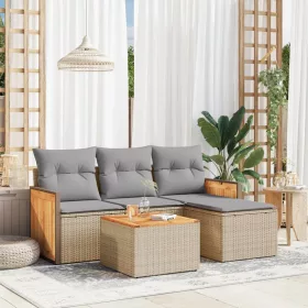    5 részes bézs polyrattan kerti ülőgarnitúra párnákkal
