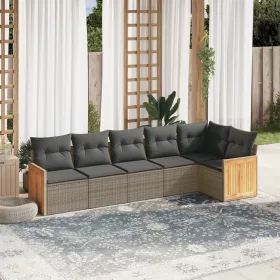    6 részes szürke polyrattan kerti ülőgarnitúra párnákkal