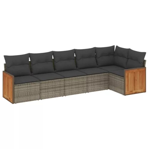  6 részes szürke polyrattan kerti ülőgarnitúra párnákkal