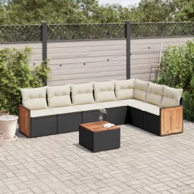    8 részes fekete polyrattan kerti ülőgarnitúra párnákkal