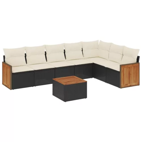  8 részes fekete polyrattan kerti ülőgarnitúra párnákkal