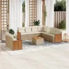  10 részes bézs polyrattan kerti ülőgarnitúra párnával